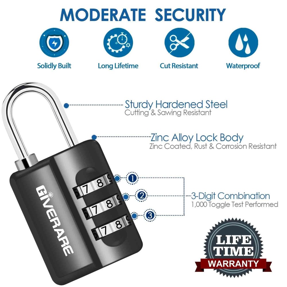 GIVERARE 4 Pack Combination Lock, 3-Digit Padlock Keyless, Small, Black
