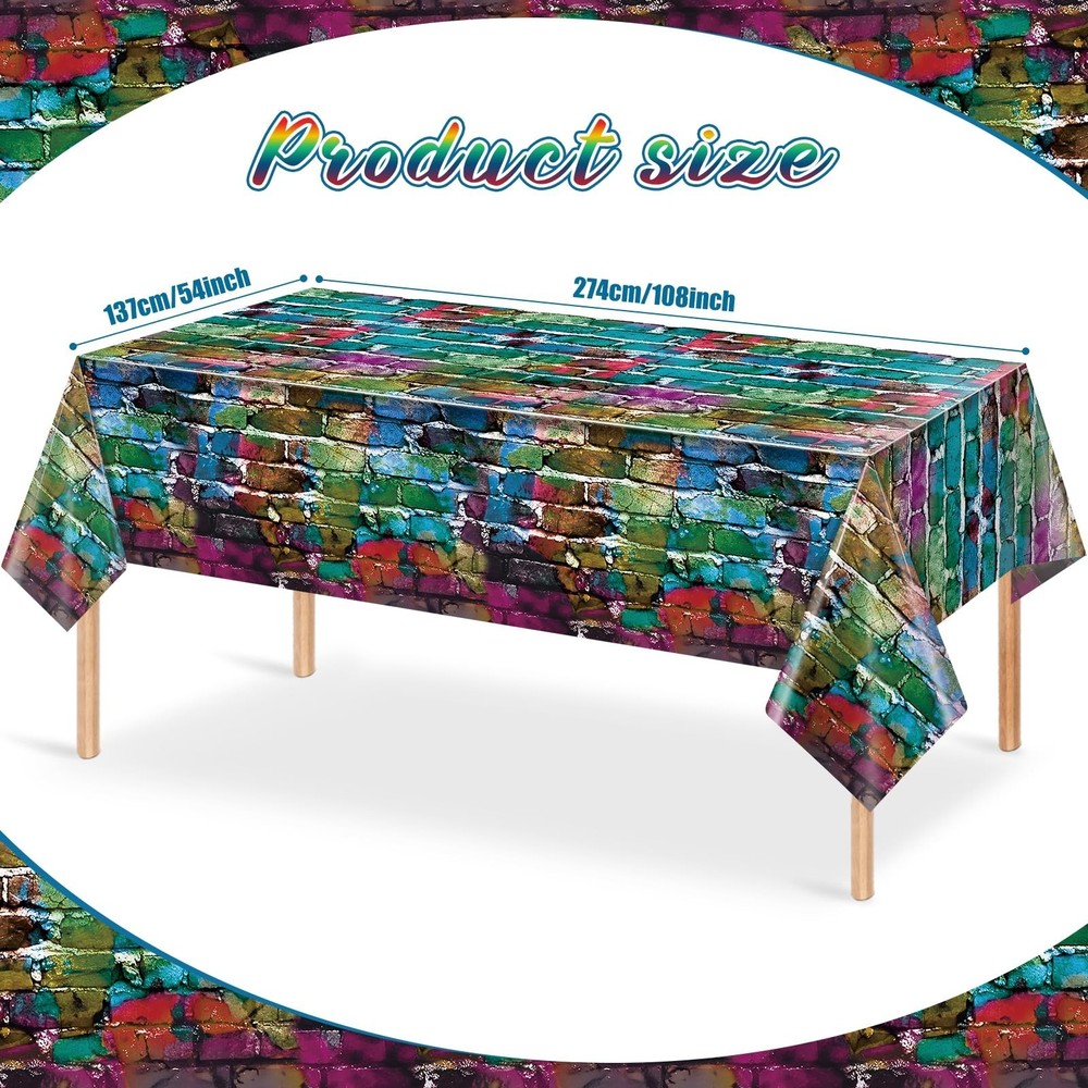 3 Pack Colorful Brick Tablecloth Rectangle, Graffiti Brick Wall Backdrop Phot...