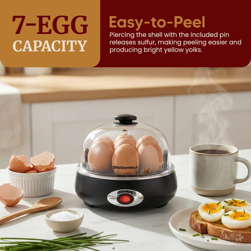 EGC007CHC# Rapid Egg Cooker, 7 Easy-To-Peel, Hard, Medium, Soft Boiled Eggs, ...