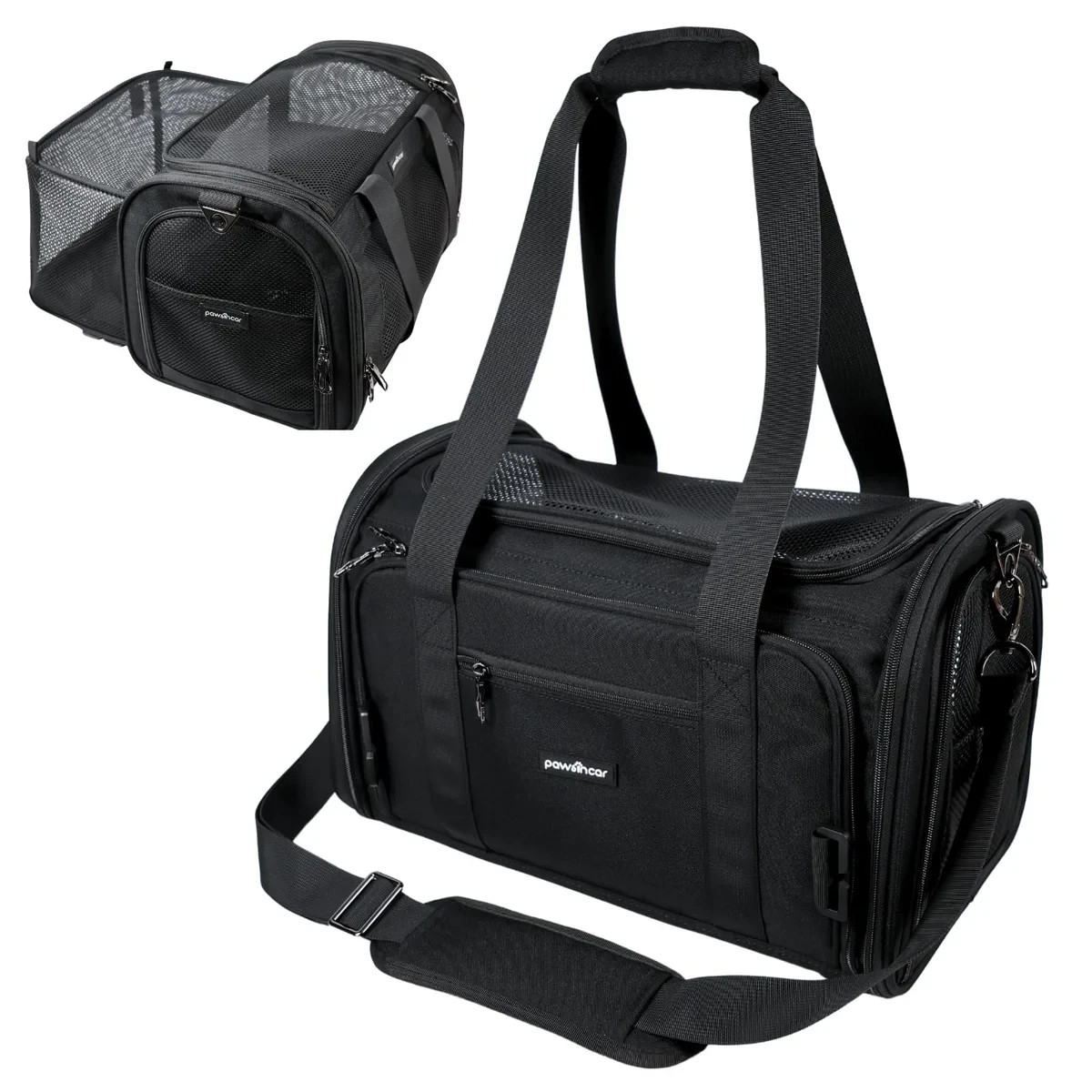 NEW Pawsincar Black Expandable Pet Carrier Airline Approved Crash Tested