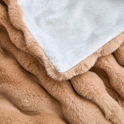 Blanket for Couch - Bread Grid Rabbit Plush Soft Warm Queen(90"x90") Coffee