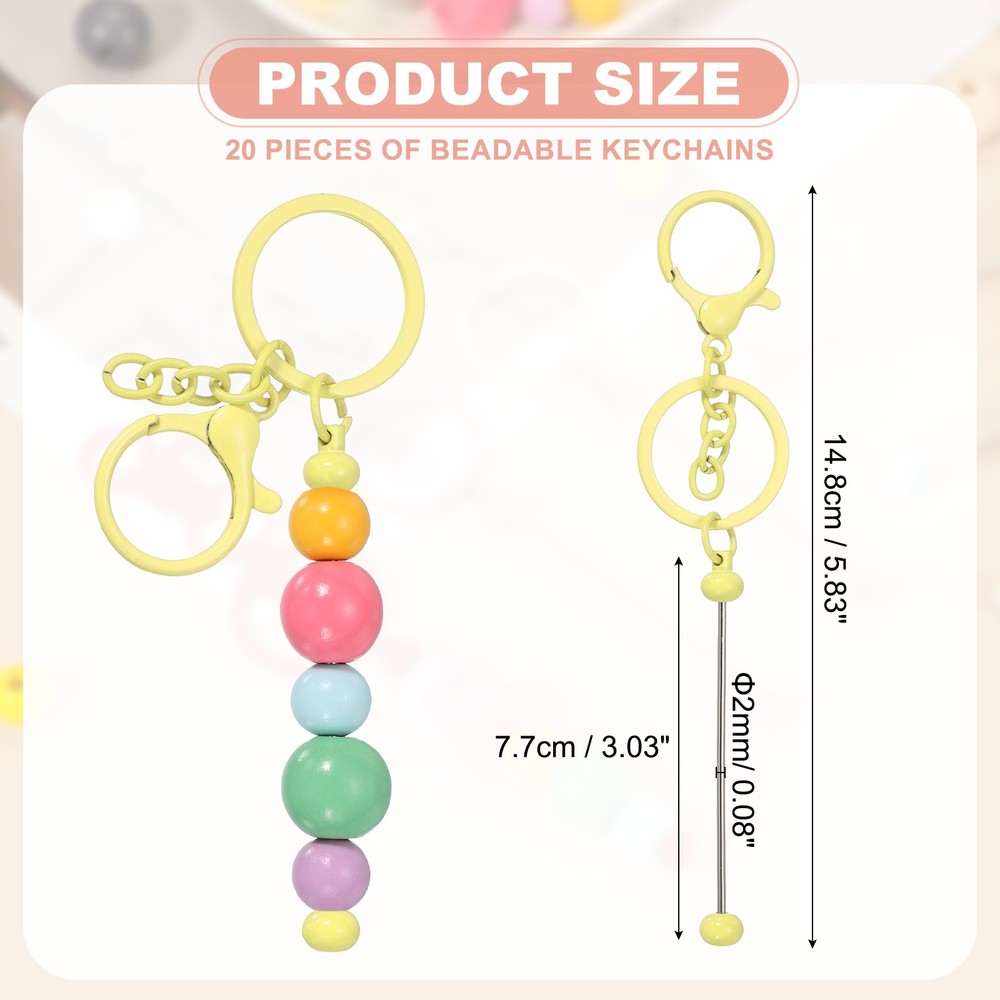 20Pcs Beadable Keychains, DIY Beaded Keychain Making Kit, Candy Yellow