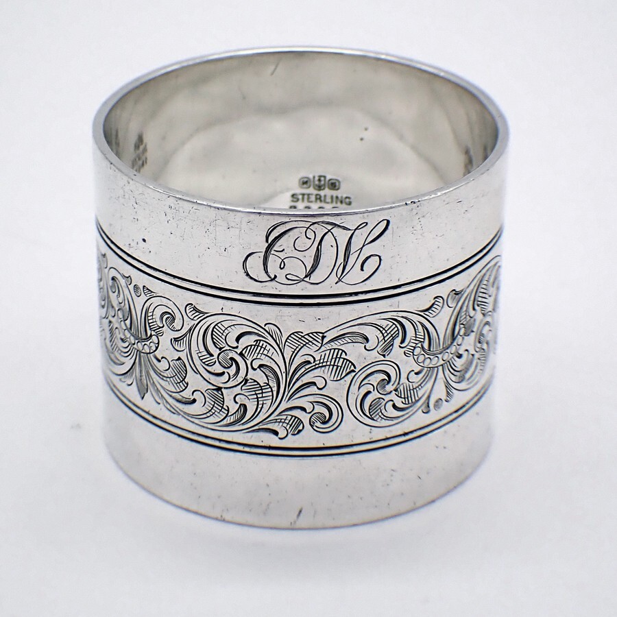 Engraved Scroll Napkin Ring Gorham Sterling Silver 1905 Monograms