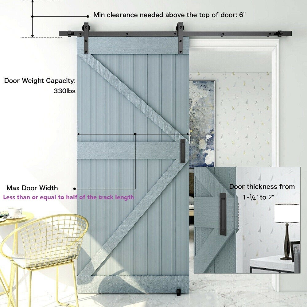 4FT-20FT Sliding Barn Door Hardware Closet Track Kit & Adjustable Floor Guide