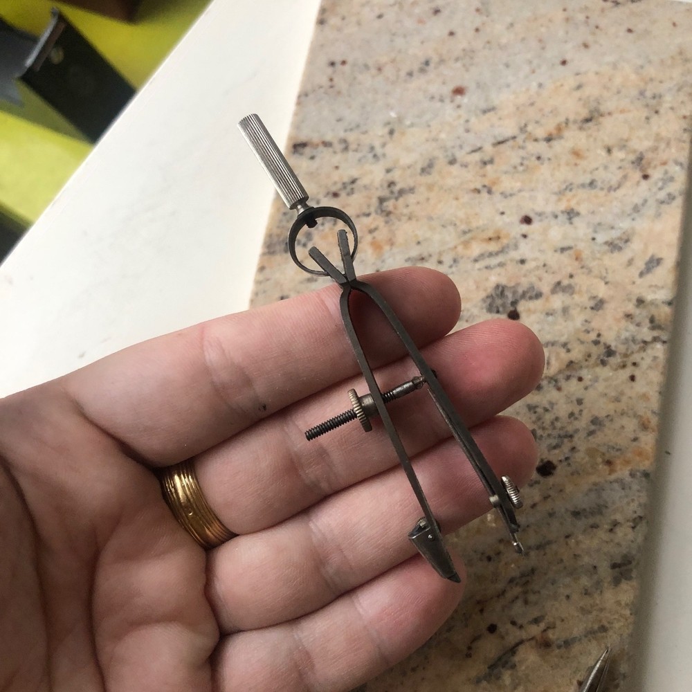 Vintage Metal Drafting Ruling Pen / Drafting Tool w/ Mini Compass