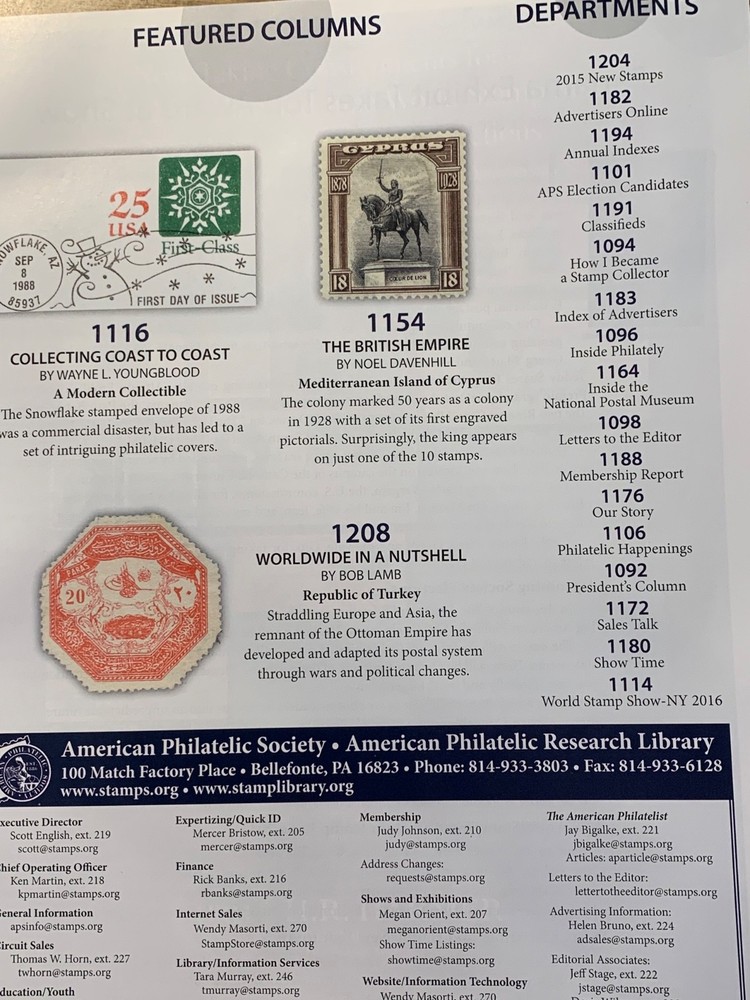 American Philatelist Magazine 2015, December