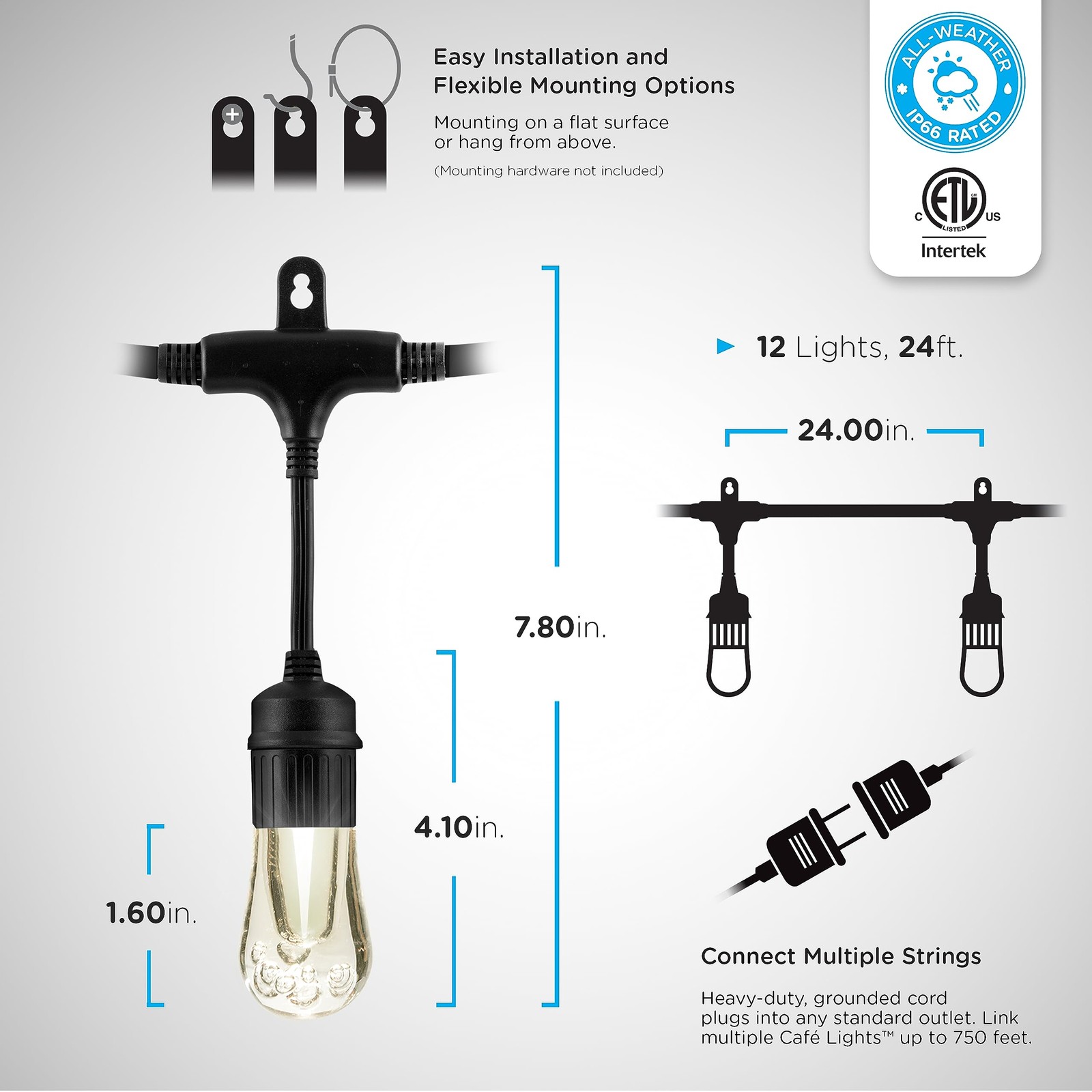 Enbrighten 24ft RGB Outdoor String Lights 12 Bulbs Remote Weatherproof 37791