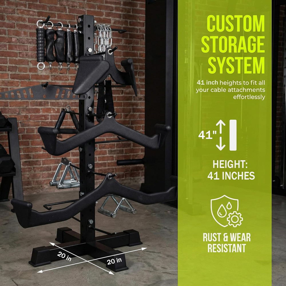 Cable Attachments Rack for Gym Accessories, Lat Pull down Bar Organizer with Hoo