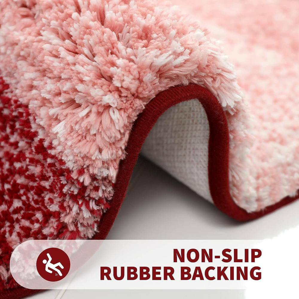36"X24" Red Stripe Microfiber Rectangular Shaggy Bath Rugs