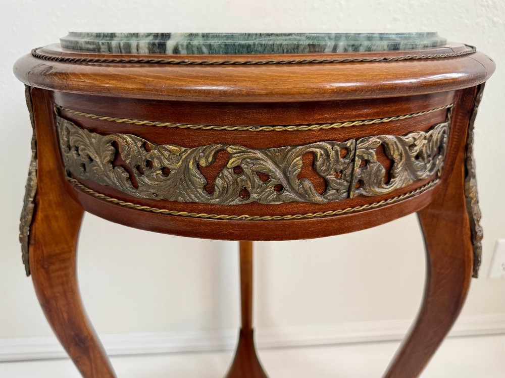 Early 20th-C Louis XV Walnut Ormolu Mounted Marble Top Side Table