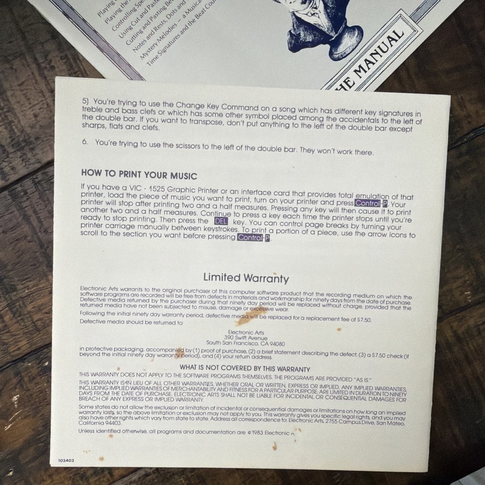 Commodore 64 Software Music Construction Set 1983 EA Will Harvey's