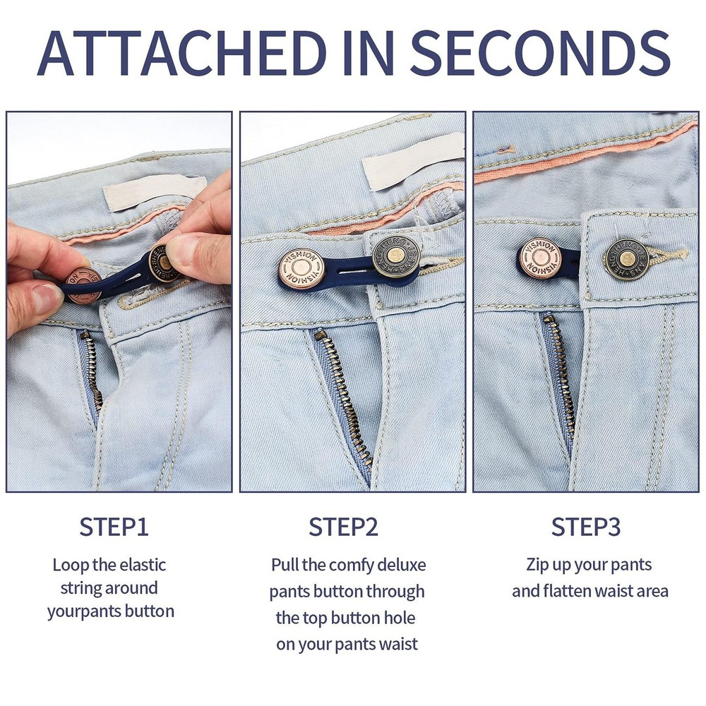 6 Pcs Jean Button Extender, Pants Extender for Moderate, dark blue
