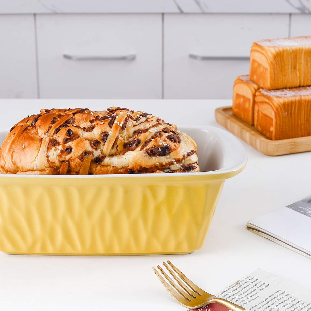 9 x 5 inch Yellow Ceramic Loaf Pan, Rectangular, Bread Baking, Texture Series