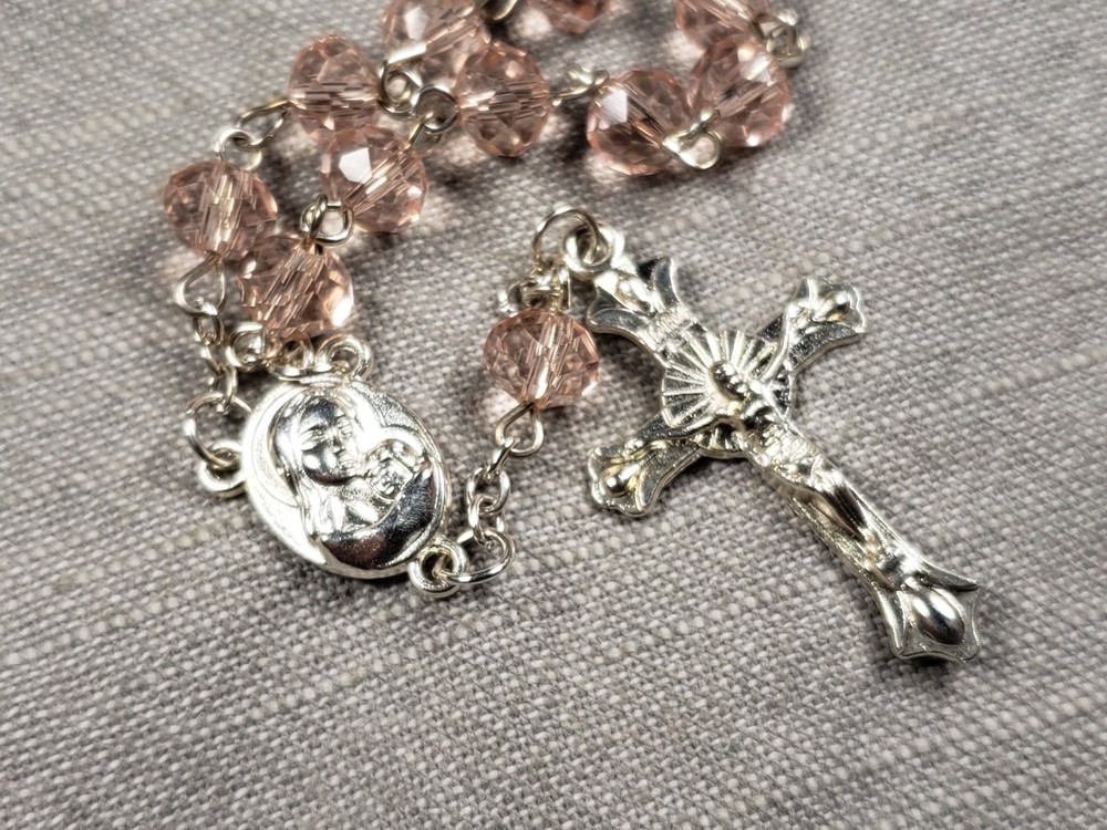 Beautiful Rosary Chaplet Pink Beads Religious Christian Gift C45