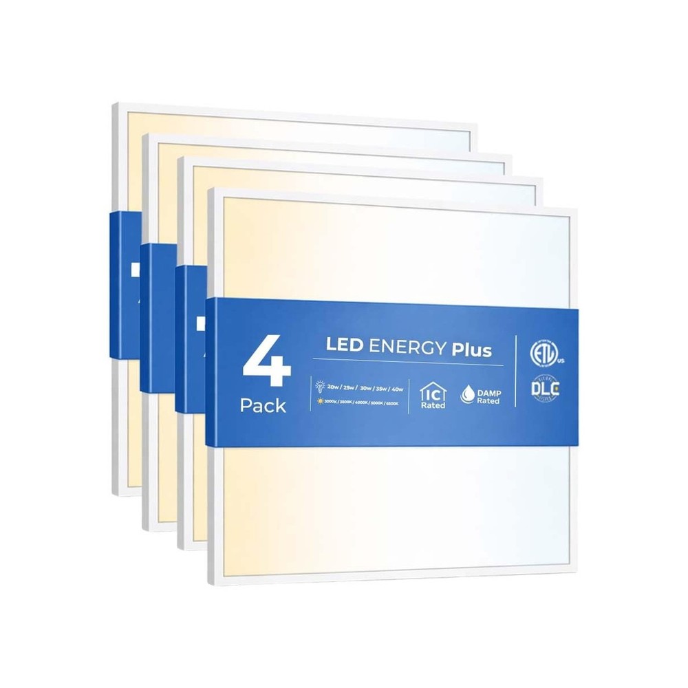 4 Pack 2x2 LED Flat Panel Light for Drop Ceiling, 5200lm Selectable 20W/25W/3...