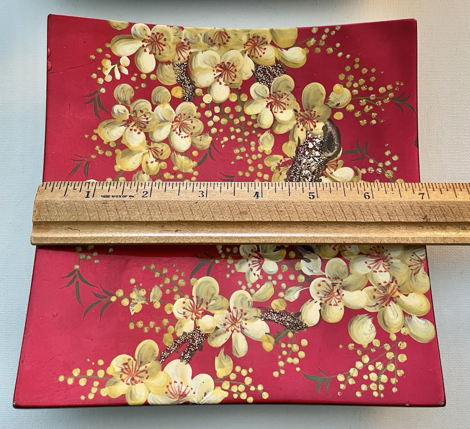 Japanese Lacquer Wall Plaques Cherry Blossoms Red Foil Set of 3