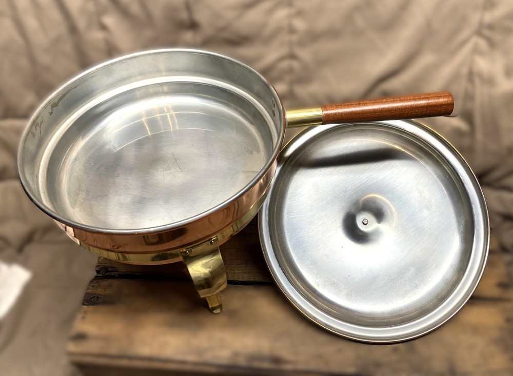 Vintage Old Dutch Solid Copper Chafing Dish w/Box