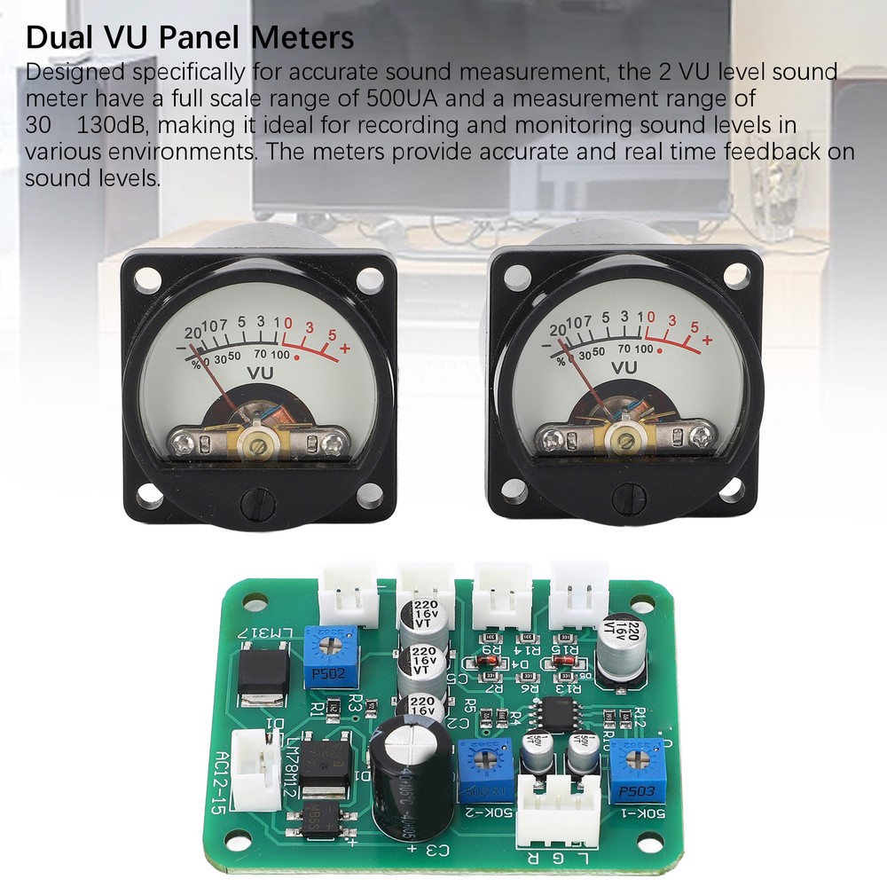 VU Meter Panel Kit 2x Warm Color Backlight Power Amplifier VU Meter With New