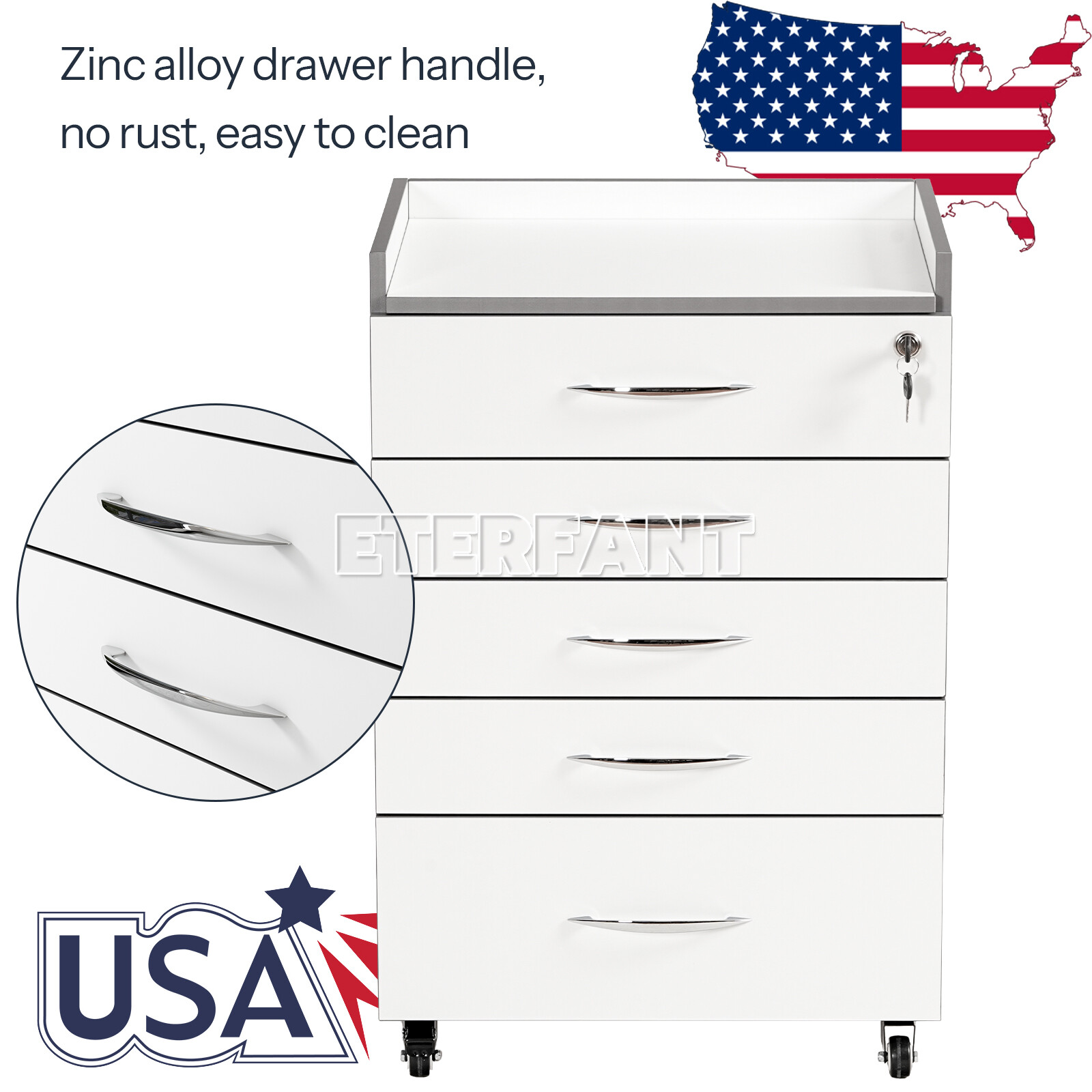 5 Drawers Dental Medical Trolley Cart Acrylic Mobile Wooden Cabinet Rolling Cart