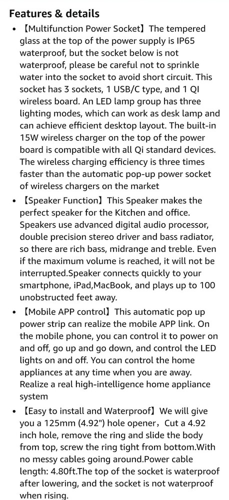 Redcomets CZ-2 Automatic PopUp Retractable Power Strip, Wireless Charger Station