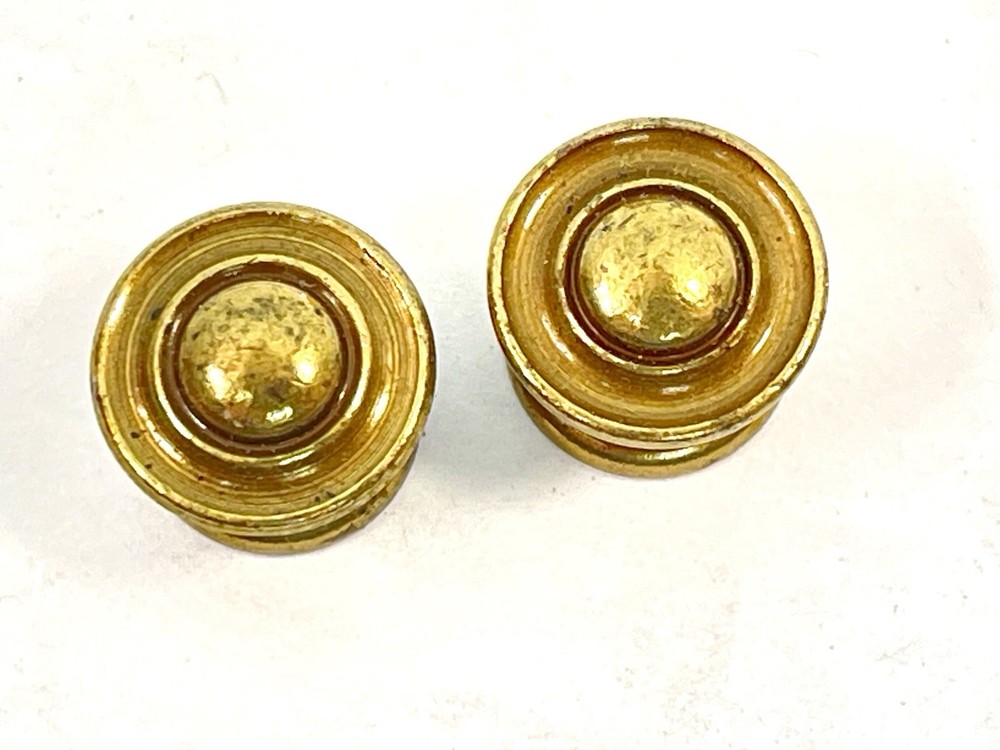 Pair NOS Tiny 0.5" Drawer Pulls Door Knobs KBC Brass Co mcm