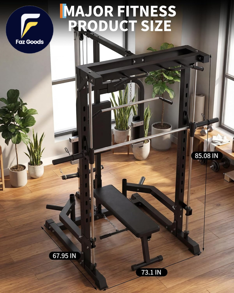 Smith Machine Heavy Duty Power Cage Squat Rack with Smith Bar LAT Pulldown