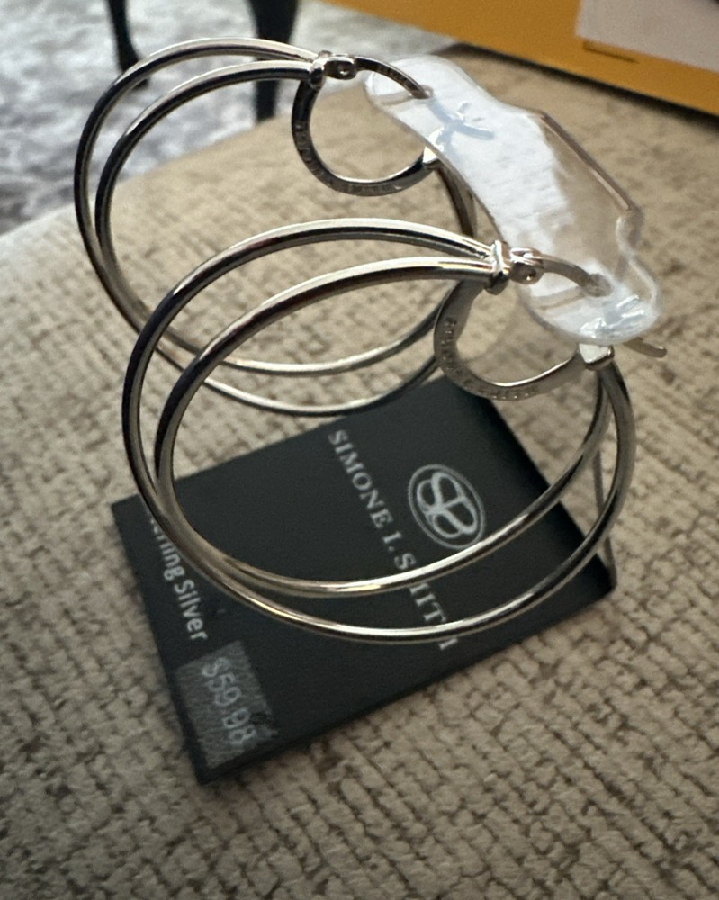 Simone L Smith Sterling Silver Platinum Tone Large Double Hoop Earrings