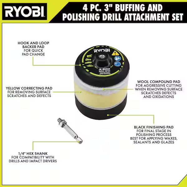 4-Piece Buffing and Polishing Drill Attachment Set NEW