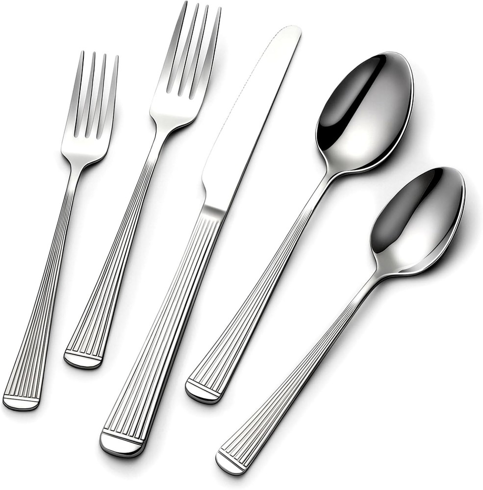 60-Piece Hammered Silverware Set for 12, Stainless Steel Flatware Set with Tree