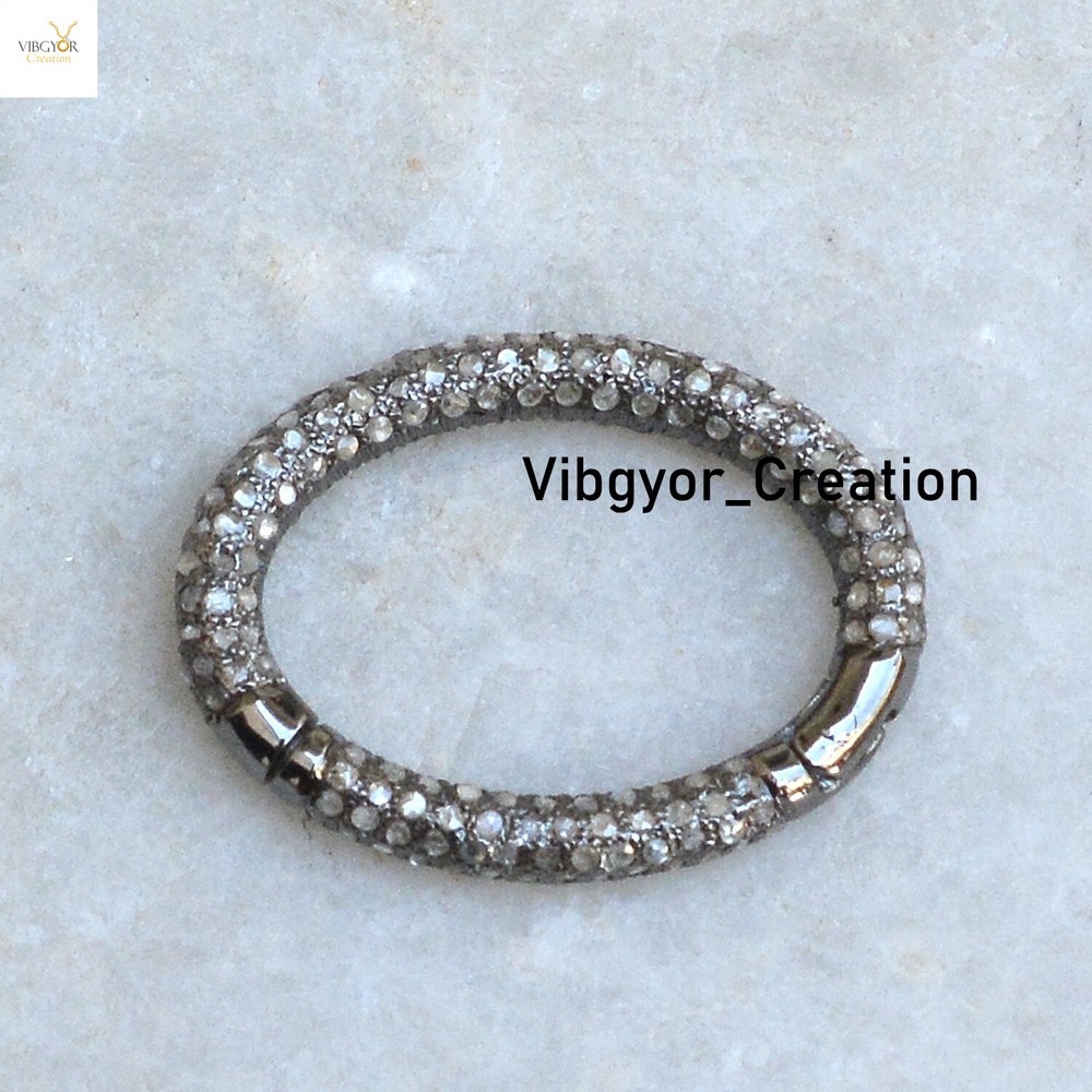 Pave Diamond Spring Clasp Lock Finding Jewelry 925 Solid Silver Necklace Making