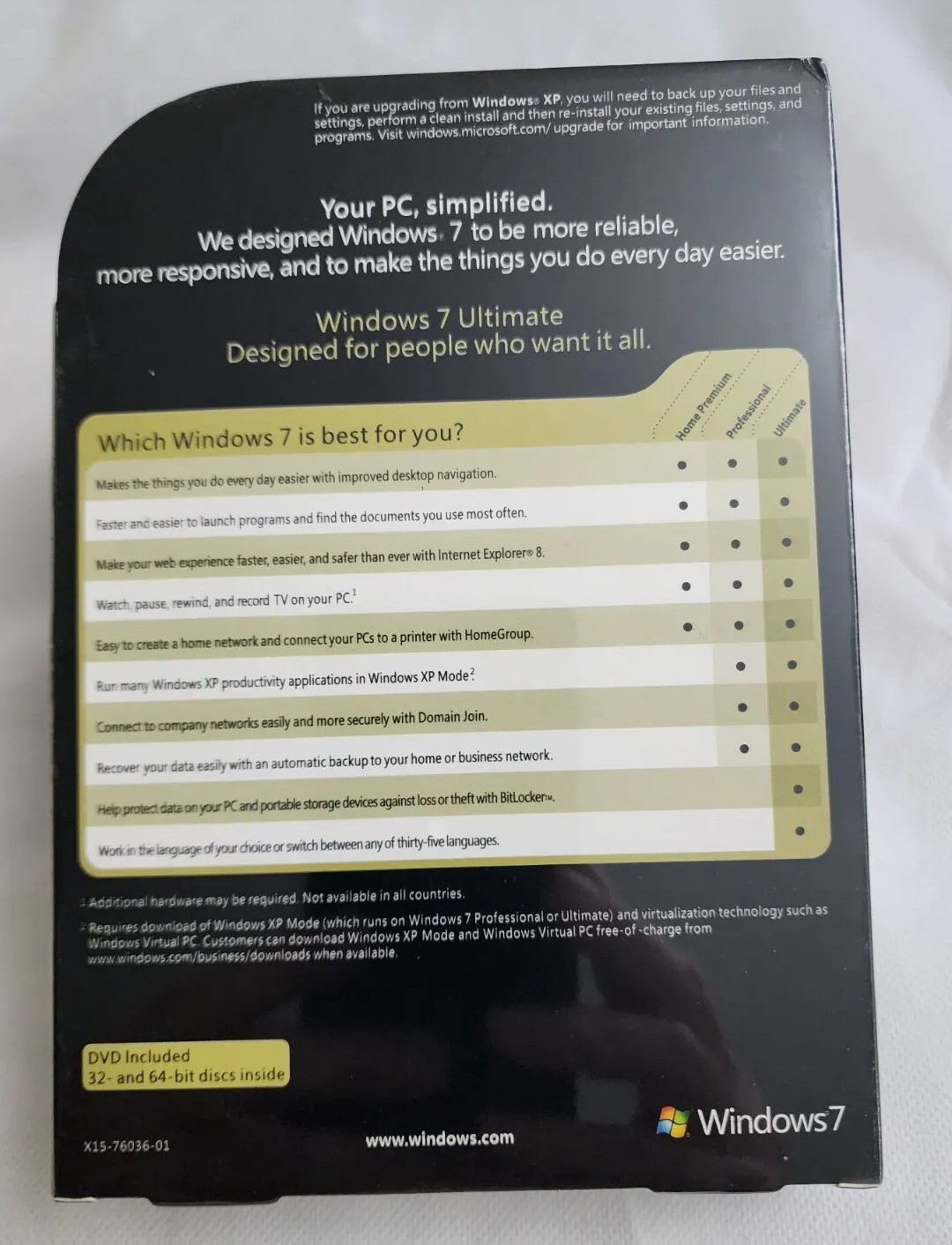 Microsoft Windows 7 Ultimate 32/64 Bit DVD -Full Retail Version -New sealed Box