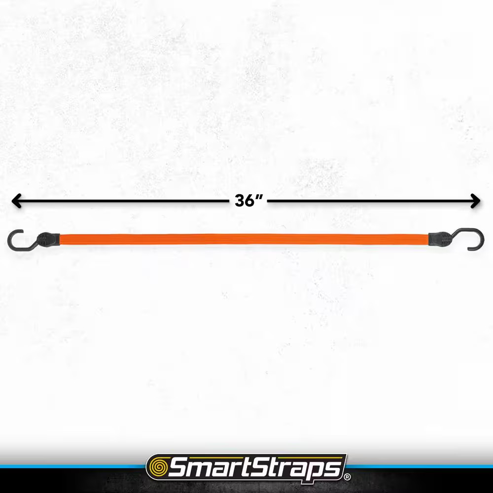 36 In. Orange Flat Strap Bungee Cord with Hooks - 2 Pack
