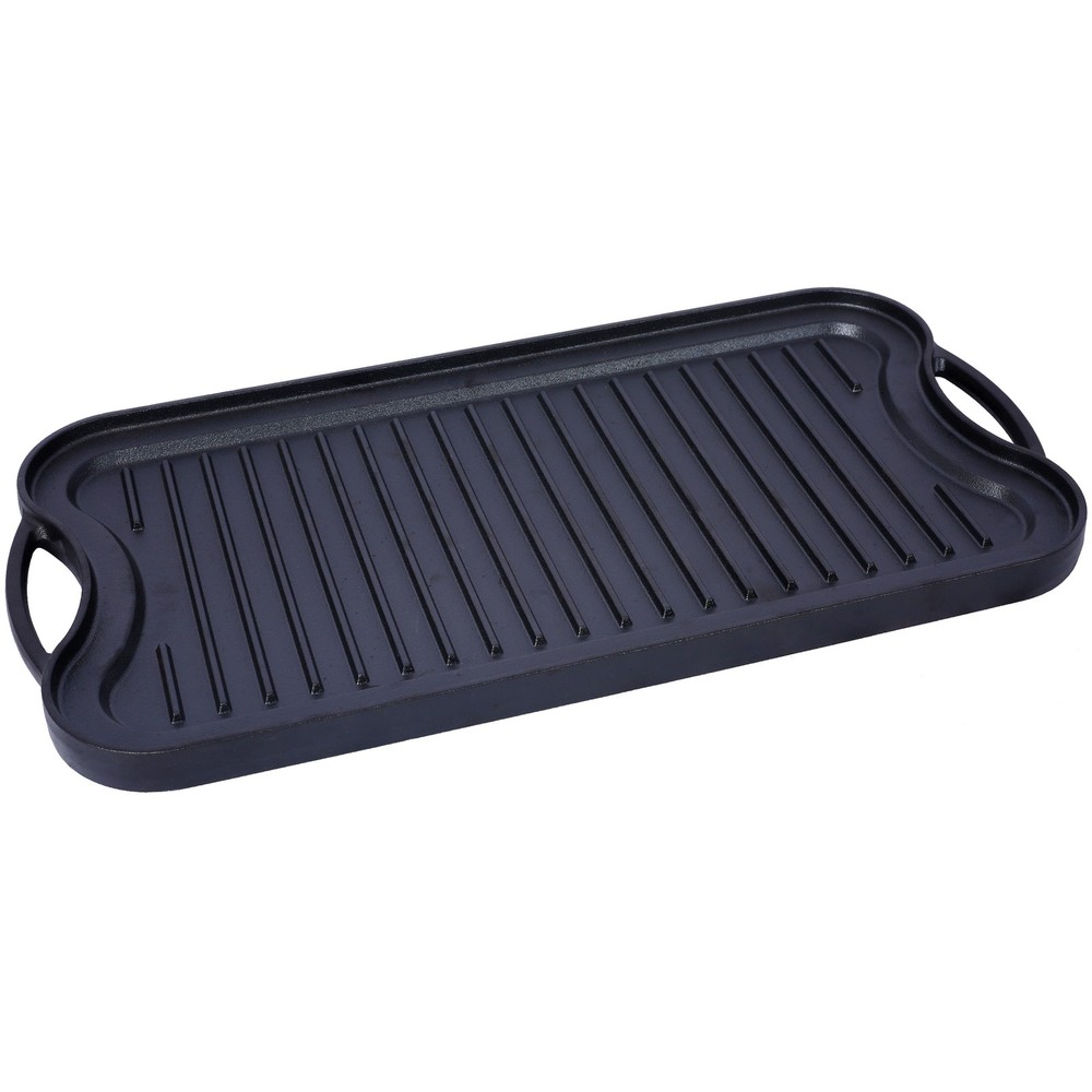Pre-Seasoned Cast Iron Reversible Grill Griddle Black Rectangular Dual Sided