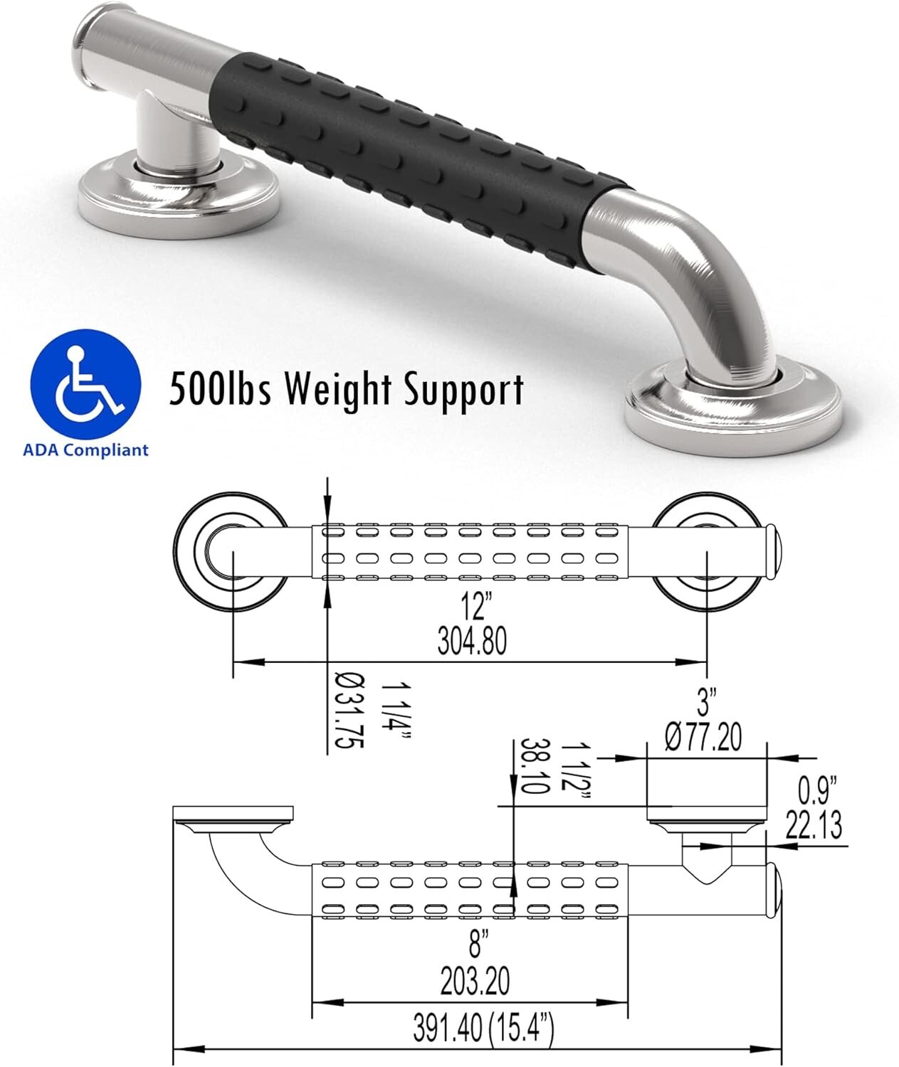 1-1/4 x 12/16/24/32inch ADA Stainless Steel Bath Safety Grab Bar for Shower