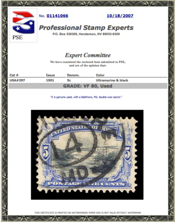 #297 Used PSE Graded 80, PSE Cert # 01141066