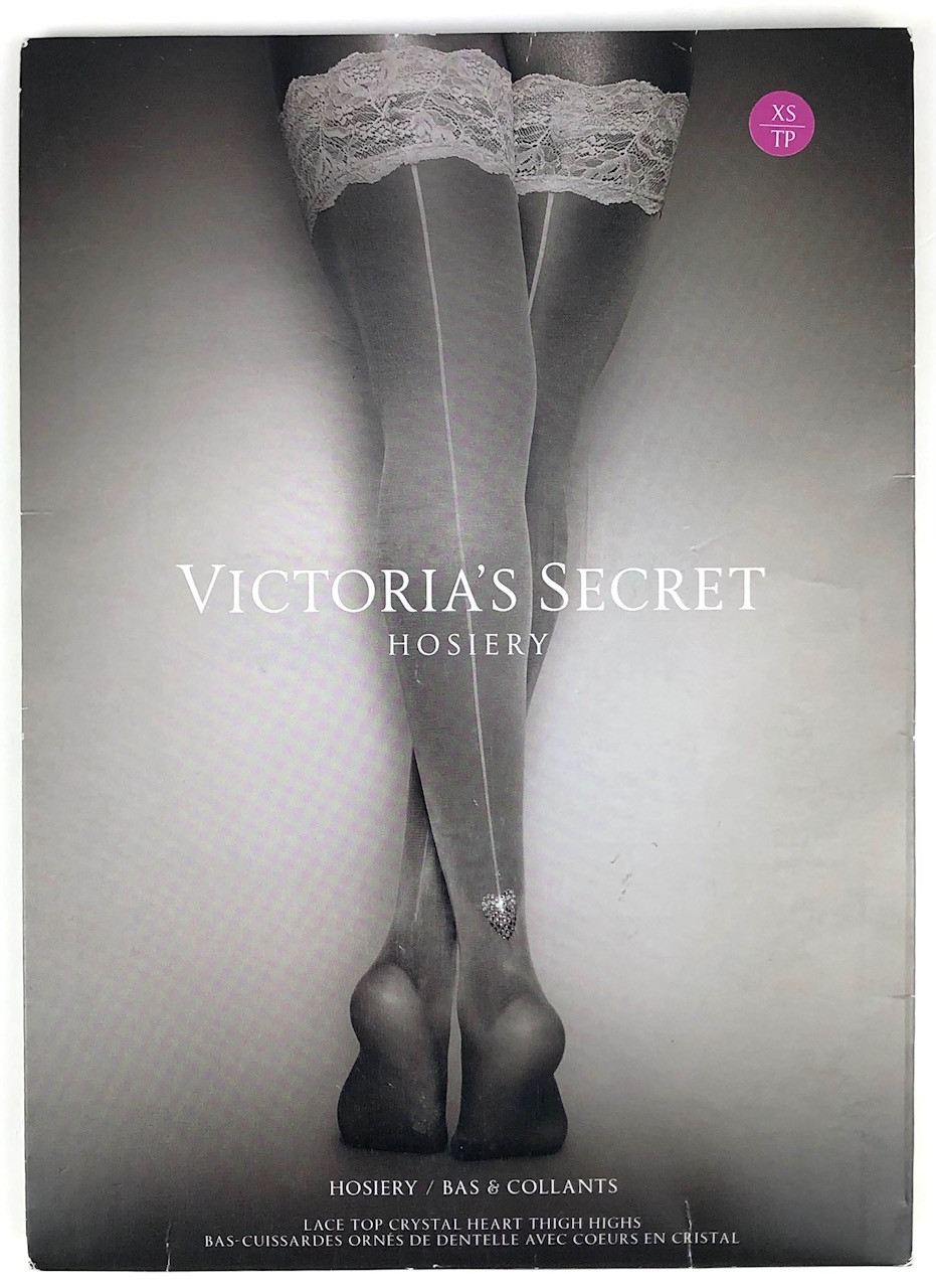 VICTORIA'S SECRET LACE TOP CRYSTAL HEART THIGH HIGH HOISERY STOCKINGS XS S M L