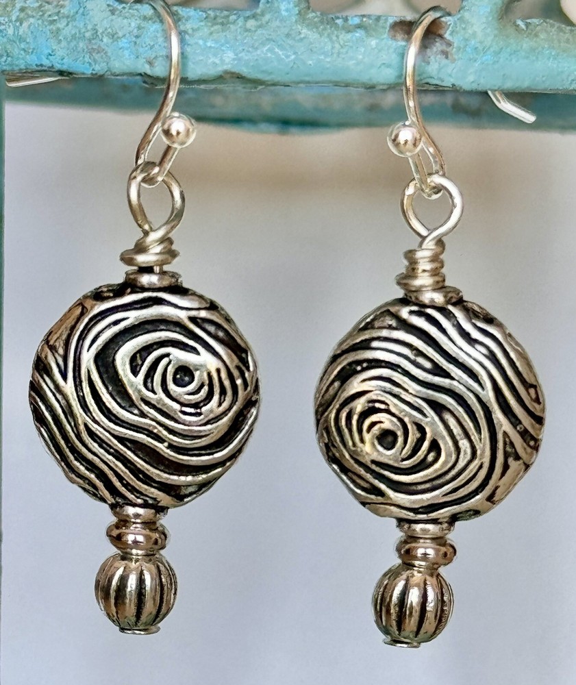 Etched Silver Dangle Earrings.