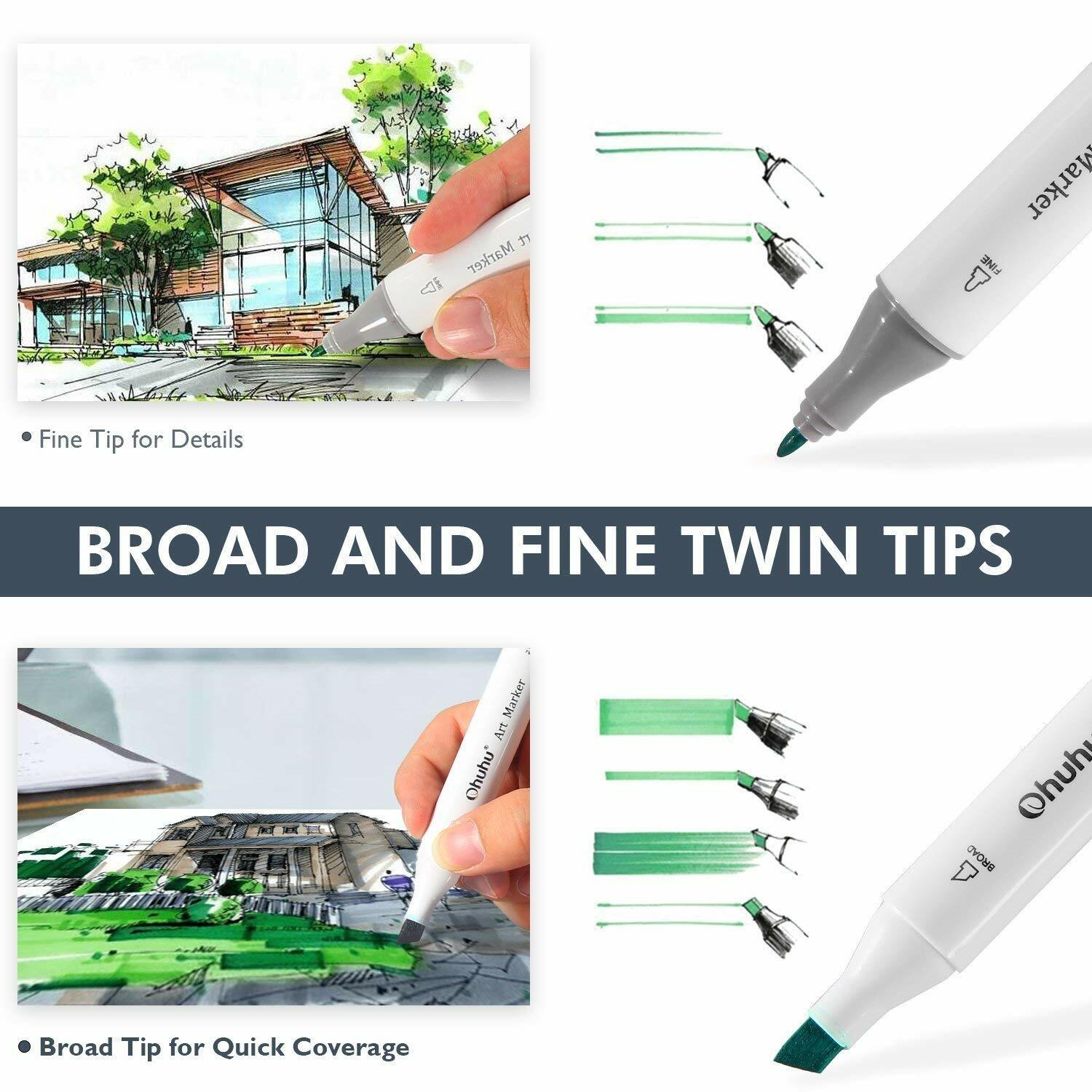 Ohuhu 100 Colors Dual Tip Art Markers, Permanent Marker Pens Highlighters