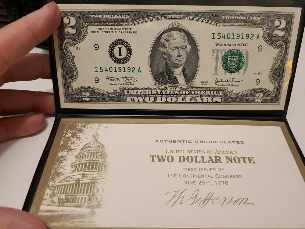  US Monetary Exchange Authentic Uncirculated 2003 $2 Two Dollar Note