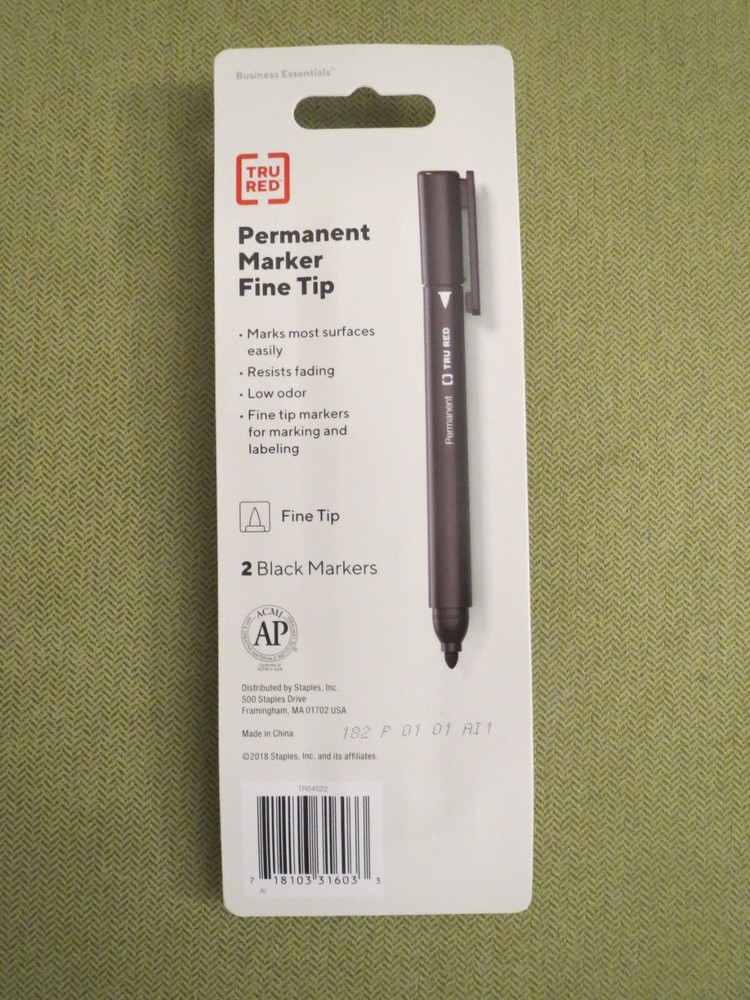 Staples Tru Red Permanent 2 Pack Fine Tip Black Markers