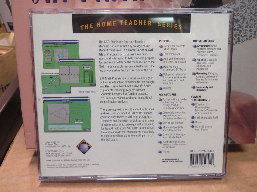 CD ROM VINTAGE 1990's SOFTWARE " S A T math lessons "