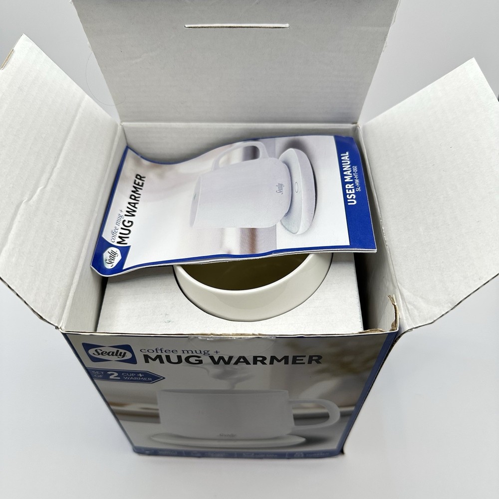 Sealy Coffee Mug+Mug/Cup Warmer 2Pc Set, USB Power, Temp Control, Gravity Switch