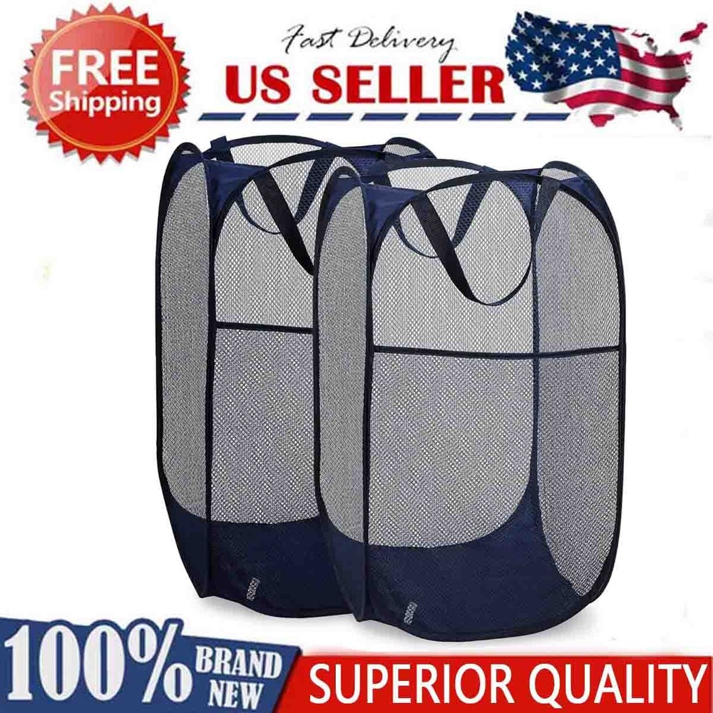Convenient and practical foldable mesh pop-up laundry basket (2-Pack | Blue)