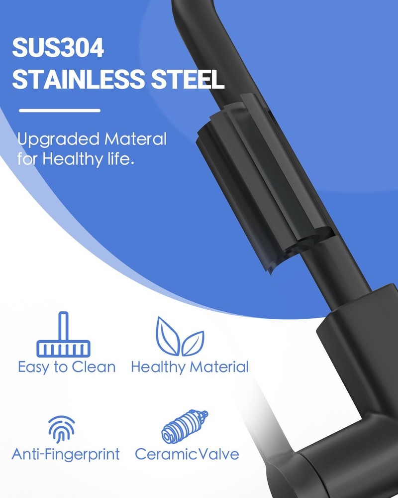 Black Kitchen Faucet with Pull Down Sprayer, Waterfall Pull Out Kitchen Fauce...