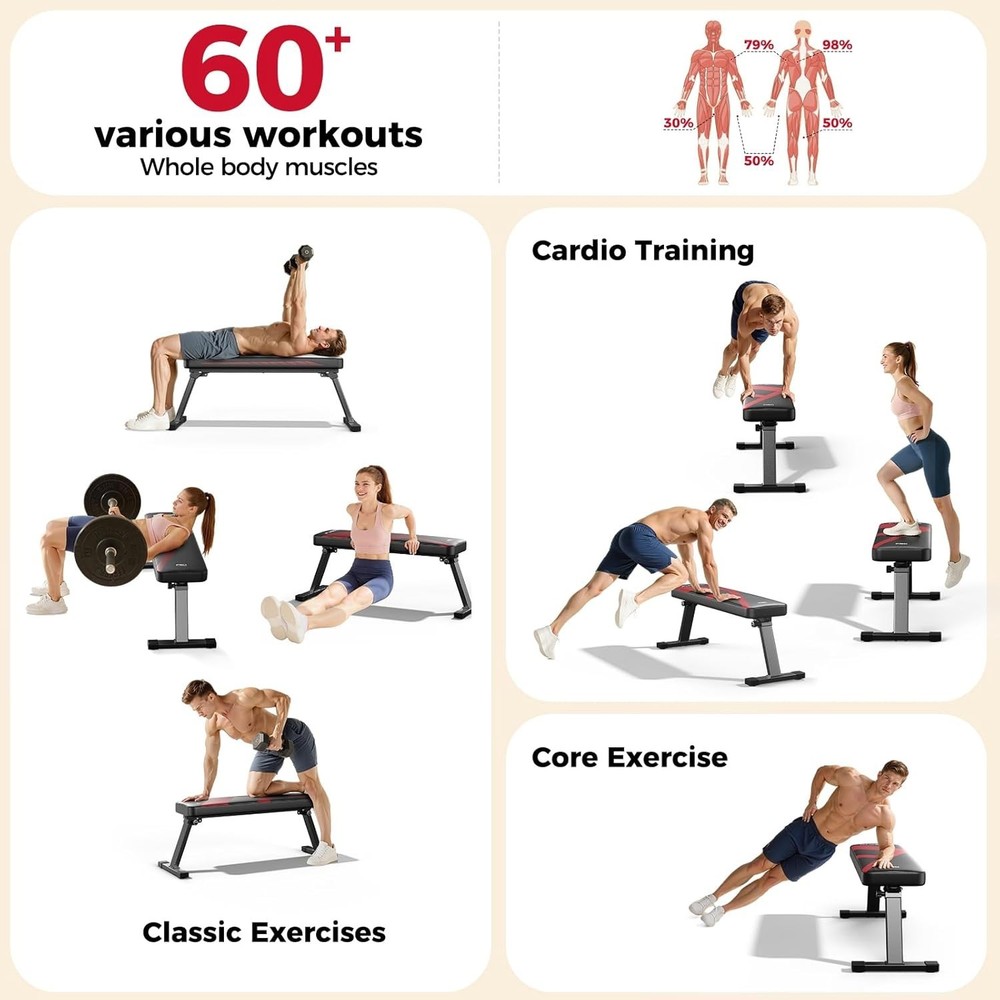 Foldable Flat Weight Bench for Home Gym – Sturdy & Space-Saving Workout Bench