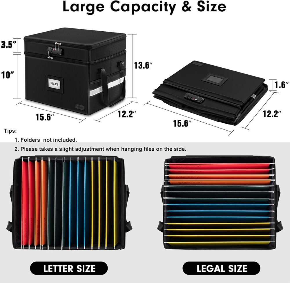 Fireproof Document Box with Lock, 2 Layer Fire Proof File Box for Documents with