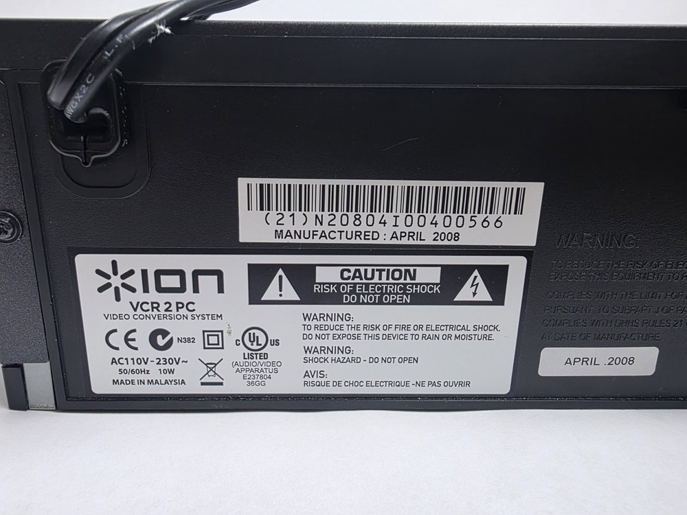 ION VCR 2 PC USB VHS Video to Computer Conversion System Digital Transfer Tested