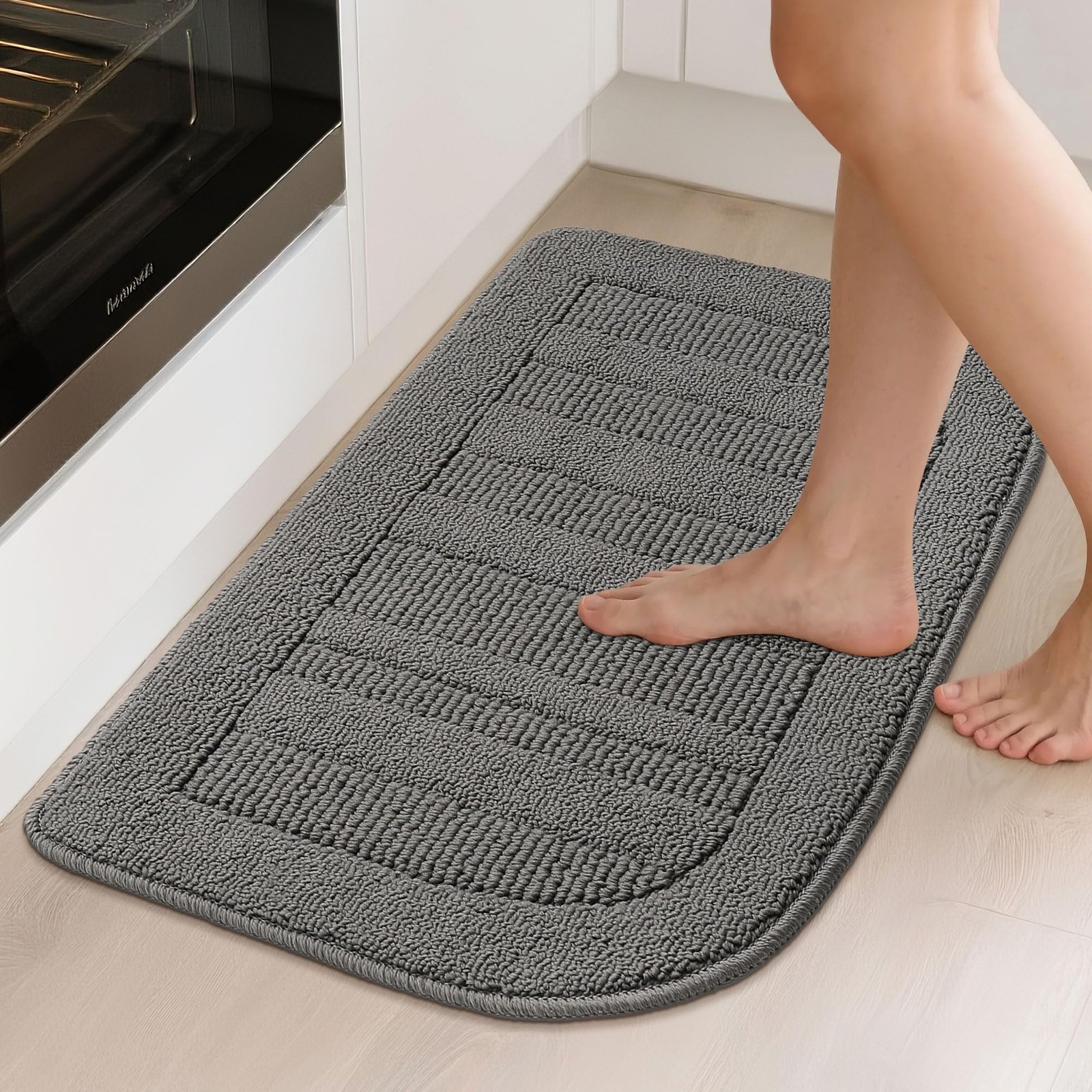 BEQHAUSE 30x18 Inch Kitchen Rug Mat Durable 18"X30" + 18"X30", Grey