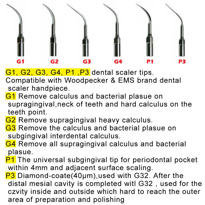 5× Dental Ultrasonic Piezo Scaler Tips fit Woodpecker EMS DTE SATELEC Handpiece