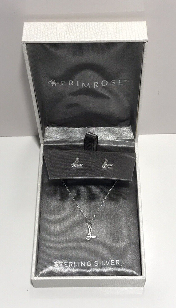Primrose~**STERLING SILVER INITIAL" L" PENDANT & STUD EARRINGS SET**